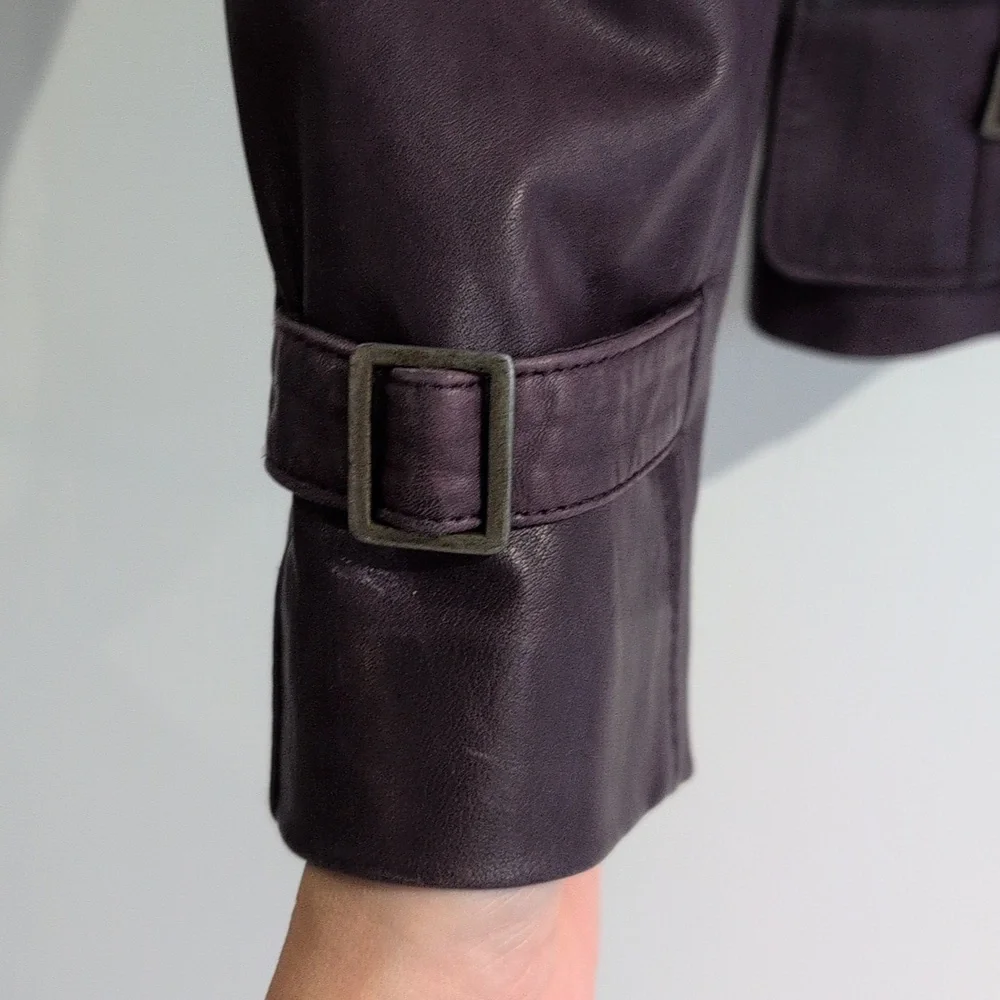 Danier Y2K Plum Purple Leather Safari Field Jacket SIze XS P2P 19" - Picture 7 of 11